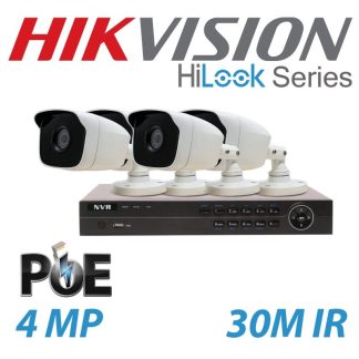 Hikvision HiLook IP CCTV kit with 4 bullet cameras. 4 Channel POE NVR